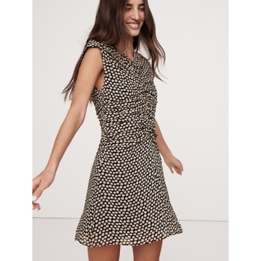 NWT Banana‎ Republic Georgette Ruched Front Mini Dress 20 Polka Dot Flirty Soft